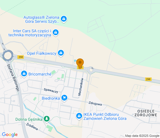 Mapa dojazdu do hurtowni motoryzacyjnej w miejscowości Zielona Góra